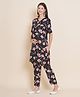 Mine4Nine Rayon Woven Half Sleeves Floral Printed Coordinating Maternity Kurta With Nursing Access & Pant Set - Black