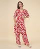 Mine4Nine Rayon Woven Three Fourth Sleeves Floral Printed Coordinating Maternity Kurta With Nursing Access & Pant Set - Red