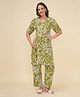 Mine4Nine Rayon Woven Half Sleeves Tropical Theme Printed Coordinating Maternity Kurta With Nursing Access & Pant Set - Olive Green