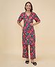 Mine4Nine Rayon Woven Half Sleeves Floral Printed Coordinating Maternity Kurta With Nursing Access & Pant Set - Multi Colour