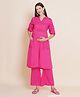 Mine4Nine Rayon Woven Three Fourth Sleeves Solid Maternity Kurta With Nursing Access & Palazzo Set - Pink