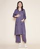 Mine4Nine Rayon Woven Three Fourth Sleeves Solid Maternity Kurta With Nursing Access & Palazzo Set - Grey