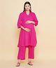 Mine4Nine Rayon Woven Three Fourth Sleeves Solid Maternity Kurta With Nursing Access & Pant Set - Pink