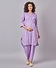 Mine4Nine Rayon Woven Three Fourth Sleeves  Abstract Printed Maternity Kurta With Nursing Access & Pant Set - Purple