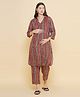 Mine4Nine Rayon Woven Three Fourth Sleeves Striped & Abstract Printed Maternity Kurta With Nursing Access & Pant Set - Red