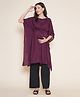 Mine4Nine Rayon Woven Half Batwing Sleeves Solid Maternity Kaftaan Top With Nursing Access & Coordinating Pant Set - Wine