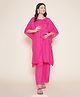 Mine4Nine Rayon Woven Half Batwing Sleeves Solid Maternity Kaftaan Top With Nursing Access & Coordinating Pant Set - Pink