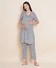 Mine4Nine Rayon Woven Half Sleeves Floral Printed Maternity Kurta With Nursing Access & Coordinating Pant Set - Grey & White