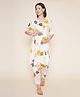 Mine4Nine Rayon Woven Half Sleeves Trees Printed Maternity Kurta With Nursing Access & Coordinating Pant Set - Cream