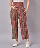 Mine4Nine Rayon Woven Striped & Abstract Printed Maternity Trousers - Red