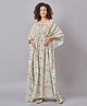 Mine4Nine Rayon Woven Three Fourth Batwing Sleeves Floral Printed Maternity Kaftan Dress With Nursing Access - Light Blue