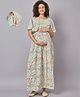 Mine4Nine Rayon Woven Half Sleeves Floral Printed Maternity Dress With Side Zipper Nursing Access - Sky Blue & Yellow