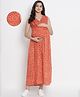 Mine4Nine Rayon Woven Sleeveless Floral Printed Maternity Dress With Front Open Nursing Access - Orange