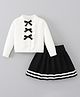 Mark & Mia Full Sleeves Solid Sweatshirt & Skirt Set With Bow Applique - Black & White