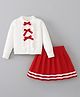 Mark & Mia Full Sleeves Solid Sweatshirt & Skirt Set With Bow Applique - Red & White