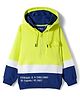 Pine Kids Cotton Knit Full Sleeves Pullover Cut & Sew Hooded Sweatshirt with Text Print - Lime Green