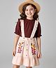 OLLINGTON ST. Cotton Dobby Woven Half Sleeves Top & Twill Pinafore With Floral Print - Brown & Beige