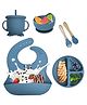 AEREX 6 Pcs Silicone Baby Feeding Sets | Baby Weaning Set | Silicone Suction Plates Solid for Baby & Toddler | Suction Bowl, Cup, Fork, and Spoon Cutlery Set for Babies and Toddlers (Navy Blue)