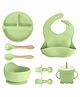AEREX Silicone Baby Feeding Sets Baby Weaning Set Suction Plates for Baby & Toddler Suction Bowl, Cup, Wooden Fork & Spoon Cutlery Set for Babies and Toddlers (8 Pcs, Green)