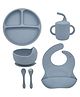 AEREX 6 Pcs Silicone Baby Feeding Sets | Baby Weaning Set | Silicone Suction Plates Solid for Baby & Toddler | Suction Bowl, Cup, Fork, and Spoon Cutlery Set for Babies and Toddlers (Grey)