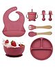 AEREX Silicone Baby Feeding Sets Baby Weaning Set Suction Plates for Baby & Toddler Suction Bowl, Cup, Wooden Fork & Spoon Cutlery Set for Babies and Toddlers (8 Pcs, Pink)