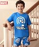 Kookie Kids Marvel Single Jersey Knit Drop Shoulder Half Sleeves T-Shirt & Shorts Set With Avengers Graphics - Blue
