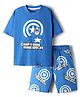 Kookie Kids Marvel Single Jersey Knit Drop Shoulder Half Sleeves T-Shirt & Shorts Set With Avengers Graphics - Blue