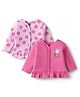 Doodle Poodle 100% Cotton Single Jersey Knit Full Sleeves Front Open Jhablas With Floral Print Pack Of 2 - Pink