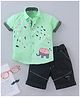 Dapper Dudes Half Sleeves Elephant Printed Shirt With Bow & Shorts - Green