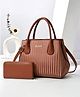 SYGA Pack of 2 Women's Handbag and Clutch Set Stylish Contrast Color Shoulder & Messenger Bag | Elegant Macaron Stitching Design (Brown)