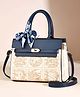 SYGA Women Elegant Contrast Stitch Tote Bag Handbag with Scarf Accent, (Blue & White)