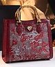SYGA Women Elegant Embroidered Bamboo Style Tote PU Vertical Square Handbag (Wine Red)