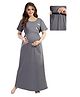 Fabme Cotton Knit Half Sleeves Baby Pandas Printed Night Dress With Nursing Access - Grey