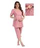 Fabme Cotton Knit Half Sleeves Cats Printed Coordinating Top & Capris Set - Pink