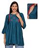Fabme Cotton Knit Half Bell Sleeves Leaves Embroidered Maternity Top With Nursing Access - Green