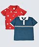 Hrit Cotton Knit Half Sleeves Pack Of 2 Placement Striped & Stars Printed Polo Tees - Red & Blue