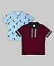 Kiwi Cotton Knit Half Sleeves Pack Of 2 Placket Striped & Dolphins Printed Polo Tees - Sky Blue & Maroon