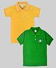 Kiwi Cotton Knit Pack Of 2 Half Sleeves Solid & Football Embroidered Polo Tees - Green & Gold