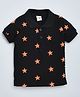 Kiwi Cotton Knit Half Sleeves Star Printed Polo Tee - Black