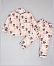 Kiwi Cotton Cotton Knit Full Sleeves Cats Printed Coordinating Night Suit Set - Fawn