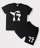 Hrit Cotton Woven Half Sleeves Baby Penguin Printed Coordinating Tee & Shorts Set - Black