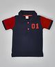 Kiwi Cotton Woven Half Sleeves Numerical Patch Detailed Polo Tee - Blue