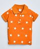 Hrit Cotton Knit Half Sleeves Stars Printed Polo Tee - Orange