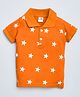Kiwi Cotton Knit Half Sleeves Stars Printed Polo Tee - Orange
