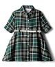 Babyhug Cotton Woven Full Sleeves Shirt Dress With Checks & Belt - Teal Blue