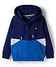 Pine Kids Cotton Knit Full Sleeves Hooded Sweatjacket With Cut & Sew Design - Navy Blue