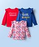 Doodle Poodle 100% Cotton Knit Full Sleeves Text & Heart Printed Tops with Frill Detailing Pack of 3 - Limoges Blue Bright White & High Risk Red