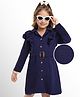 Hola Bonita Knit Full Sleeves Textured Solid Color Frock with Belt & Frill Detailing - Navy Blue