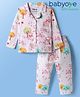 Babyoye Disney Single Jersey Knit Full Sleeves Front Open Co-ords Night Suit with Winnie the Pooh Graphics - White