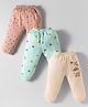 Mini Donuts Interlock Knit Full Length Lounge Pant With Animal Print Pack Of 3 - Sea Green Tan & Coral